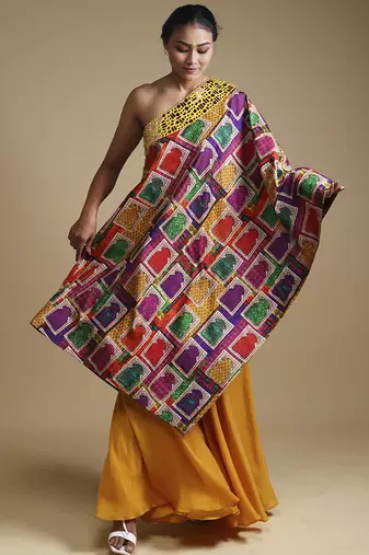 Multicolor plain silk kurta with sharara
