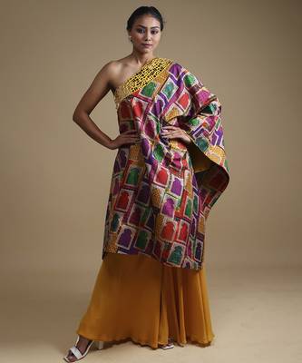 Multicolor plain silk kurta with sharara 5