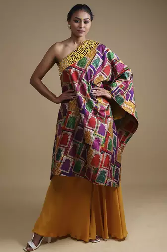 Multicolor plain silk kurta with sharara