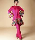Pink plain silk kurta with pant