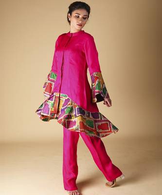 Pink plain silk kurta with pant 2