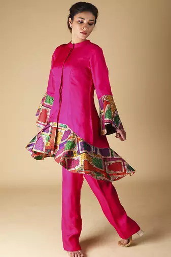 Pink plain silk kurta with pant
