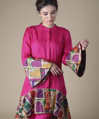 Pink plain silk kurta with pant 3