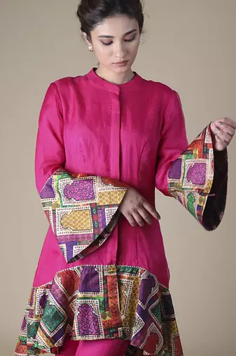 Pink plain silk kurta with pant
