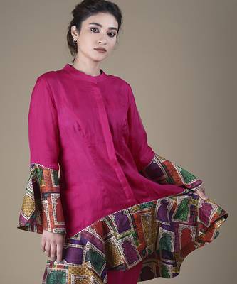Pink plain silk kurta with pant 4