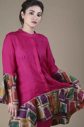 Pink plain silk kurta with pant
