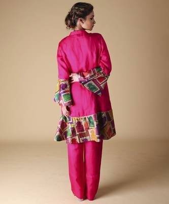 Pink plain silk kurta with pant 5