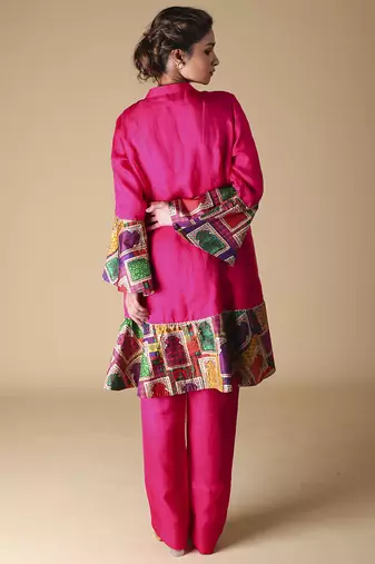 Pink plain silk kurta with pant