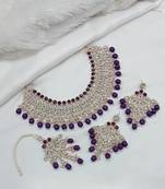 Elegant  gold-plated kundan pearl bridal jewelry set traditional handcrafted necklace, earrings and maang tikka