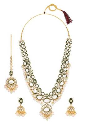Gold-plated kundan bridal Necklace :: set with pastel beads     traditional indian wedding jewelry for women 3
