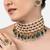 Gold-plated kundan choker necklace set with green beads & statement ring – traditional indian jewelry for women