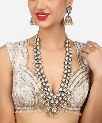 Gold-plated kundan bridal Necklace :: set with pearls     traditional indian jewelry for weddings & festivals 1