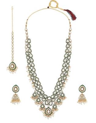 Gold-plated kundan bridal Necklace :: set with pearls     traditional indian jewelry for weddings & festivals 3