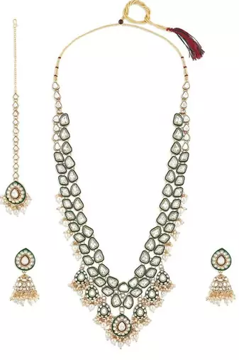Gold-plated kundan bridal Necklace :: set with pearls     traditional indian jewelry for weddings & festivals