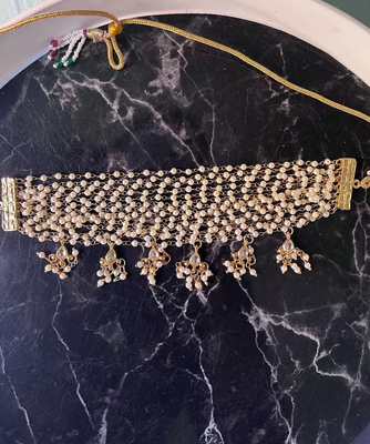 Exquisite gold-plated pearl choker Necklace :: set - traditional indian bridal jewelry  hanging pearls 1
