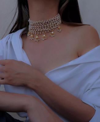 Exquisite gold-plated pearl choker Necklace :: set - traditional indian bridal jewelry  hanging pearls 2
