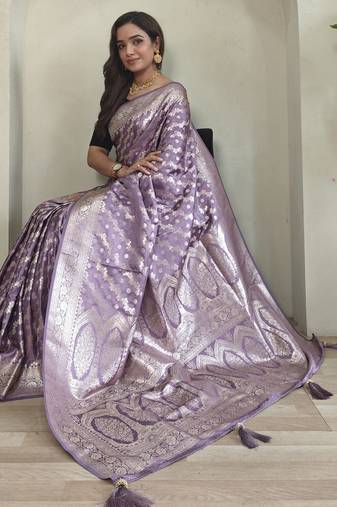 Lavender mashru satin saree with leheriya weaving design