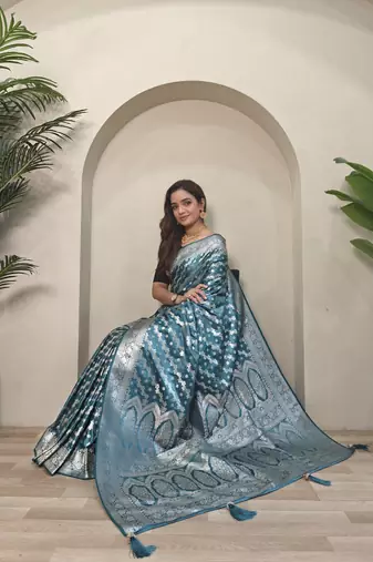 Sky blue mashru satin saree with leheriya weaving design