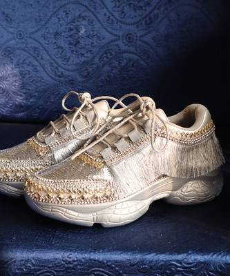 Silver leather embroidered sneakers 1