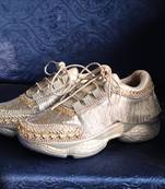 Silver leather embroidered sneakers