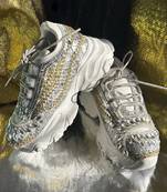 Silver leather embroidered sneakers