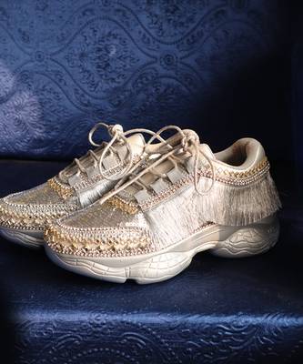 Silver leather embroidered sneakers 3