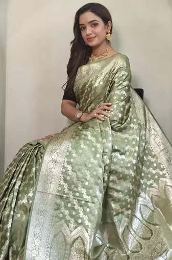 parrot green Mashru satin saree with leheriya weaving design