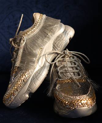 Silver leather embroidered sneakers 4