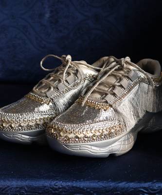 Silver leather embroidered sneakers 5