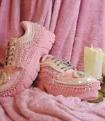 Pink leather embroidered sneakers