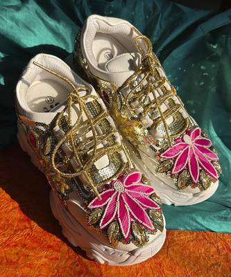 Multicolor leather embroidered sneakers 2