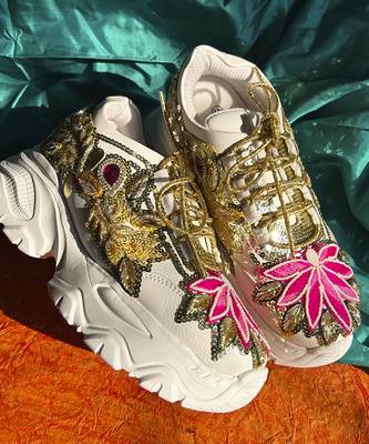 Multicolor leather embroidered sneakers 3