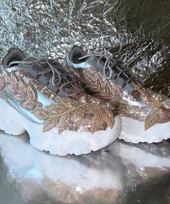 Gold leather embroidered sneakers 3