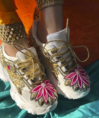 Multicolor leather embroidered sneakers 4