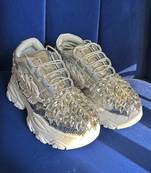 Silver leather embroidered sneakers