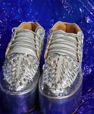 Silver leather embroidered sneakers 1
