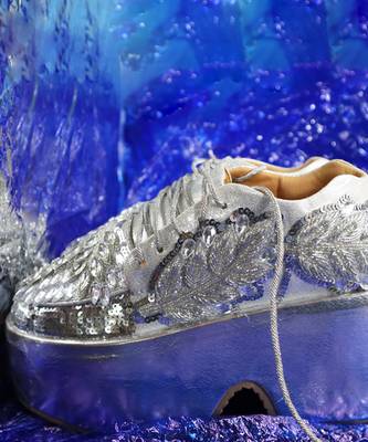 Silver leather embroidered sneakers 2