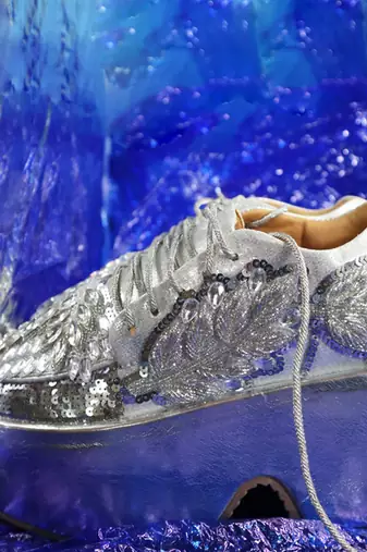 Silver leather embroidered sneakers