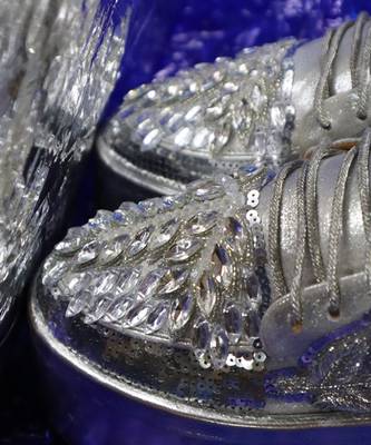 Silver leather embroidered sneakers 3