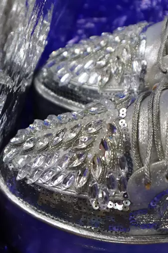 Silver leather embroidered sneakers