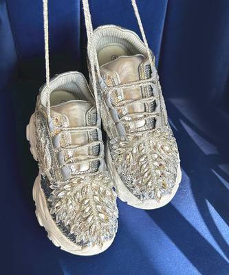 Silver leather embroidered sneakers 5