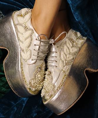 Silver leather embroidered sneakers 1