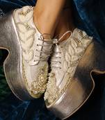 Silver leather embroidered sneakers