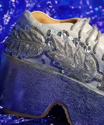 Silver leather embroidered sneakers 4