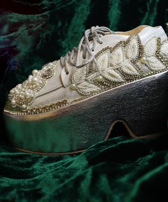 Silver leather embroidered sneakers 3