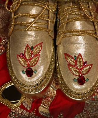 Gold leather embroidered sneakers 4