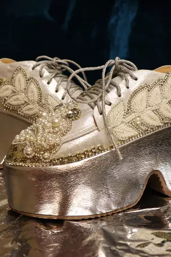 Silver leather embroidered sneakers
