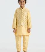 Elegant box sequence work nehru jacket full sleeves kurta, pyjama set - golden