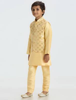 Elegant box sequence work nehru jacket full sleeves kurta, pyjama set - golden 2