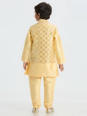 Elegant box sequence work nehru jacket full sleeves kurta, pyjama set - golden 3
